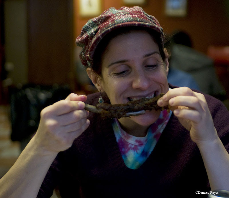 Viveca eating pork