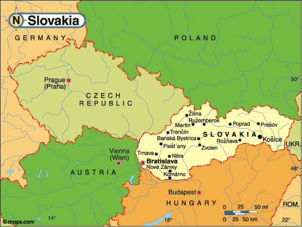 Map Of Slovakia And Czech Republic