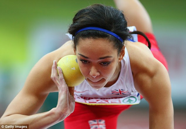 Johnson-Thompson competes in the Shot Put at the European Athletics Indoor Championships in 2015