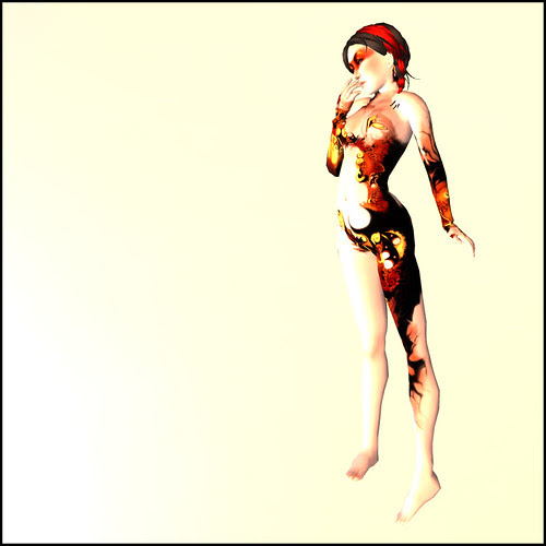 The tattoos over the boobs and groin can go away if want to be more daring.