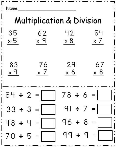  2 digit multiplication worksheet school math division