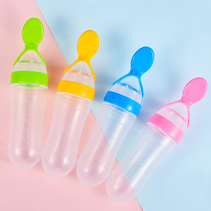 Bpa Free Food Grade Best Selling Wholesale Squeezable Silicone Baby Milk Feeding Bottle With Spoon For Babies Feeding Bottles Buy Hands Free Baby Bottle Of Baby Milk Bottle Of Baby Spoon