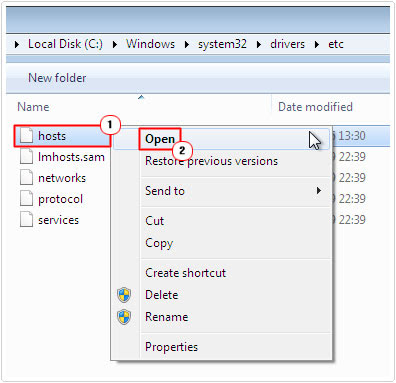 hosts file -> open