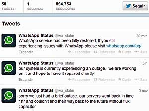 Serviço do aplicativo WhatsApp foi resolvido no início da madrugada deste domingo (8). (Foto: Reprodução / Twitter)