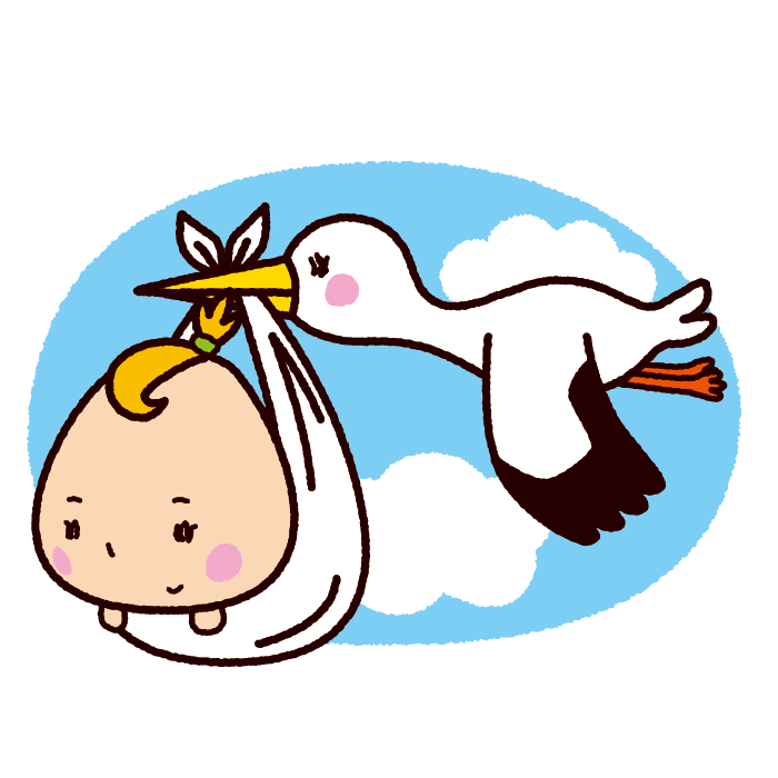 コウノトリと赤ちゃんのイラスト 4カット イラストくん