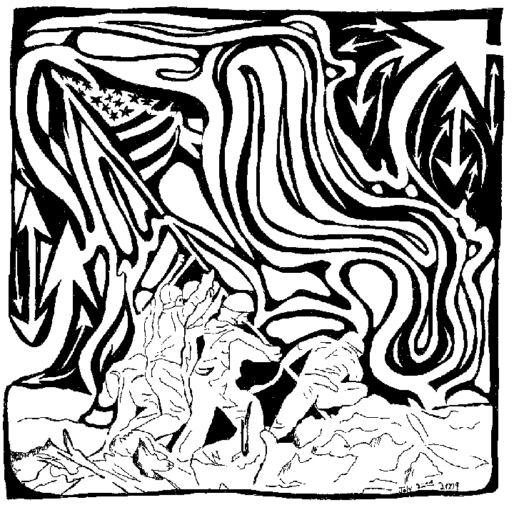 maze artwork of iwo jima flag raising