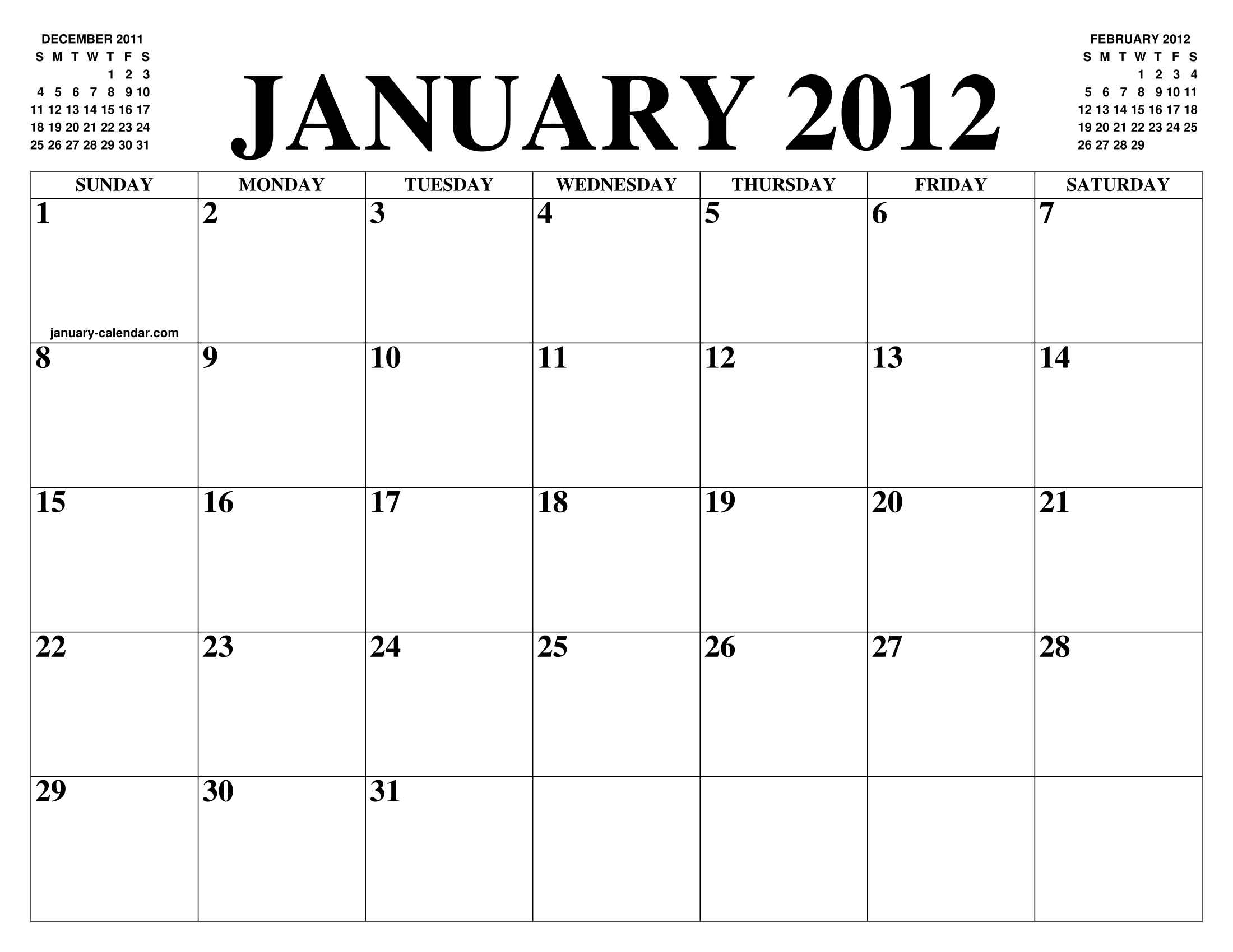 January 12 Calendar Of The Month Free Printable January Calendar Of The Year Agenda
