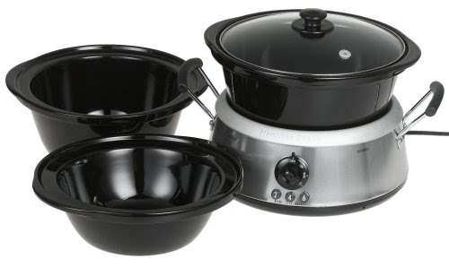 Hamilton Beach 33135 3-in-1 Slow Cooker with 2-, 4-, and 6-Quart Crocks, Stainless Steel