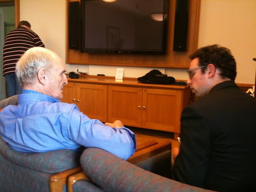 Tarn & Feinsod chatting before Tarn's reading