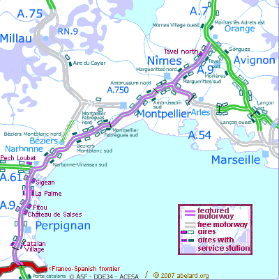 symbol france marianne aires at abelard.org A9  on  France zone Catalan  aires  the autoroute