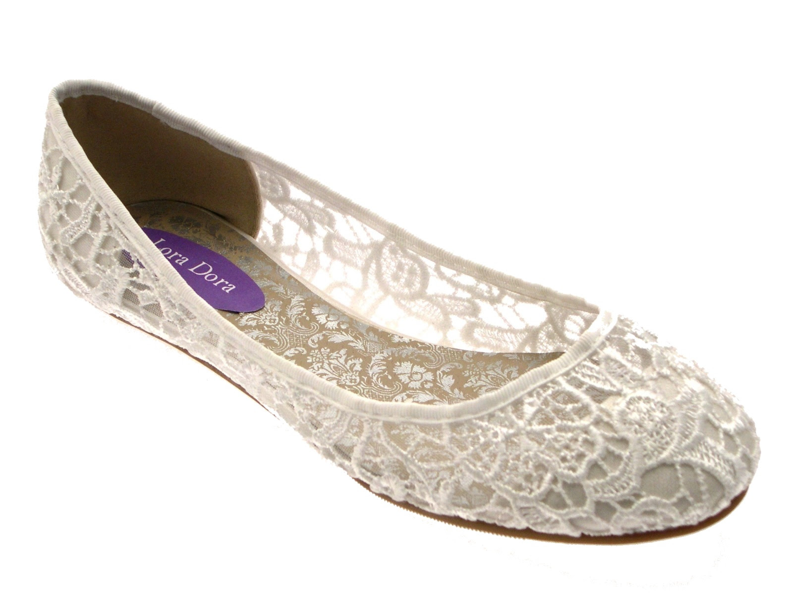 Womens Ivory Lace Ballet Pumps Flat Bridal Bridesmaid ...