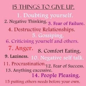 interesting.....but I'm not sure you can really "give up" anger, maybe "holding onto anger".  It just might take a lifetime to really get there for all 15.
