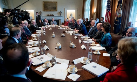 President Trump met with his Cabinet on Monday prior to the release of his budget proposal. 