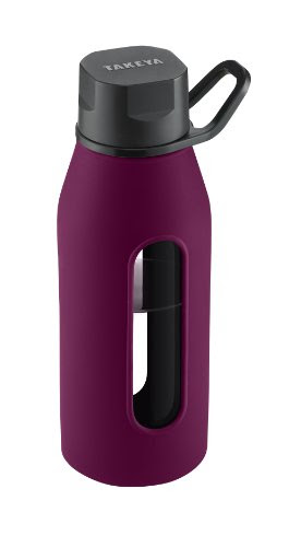 Takeya Classic Glass Water Bottle with Silicone Sleeve, Purple, 16-1/2-Ounce