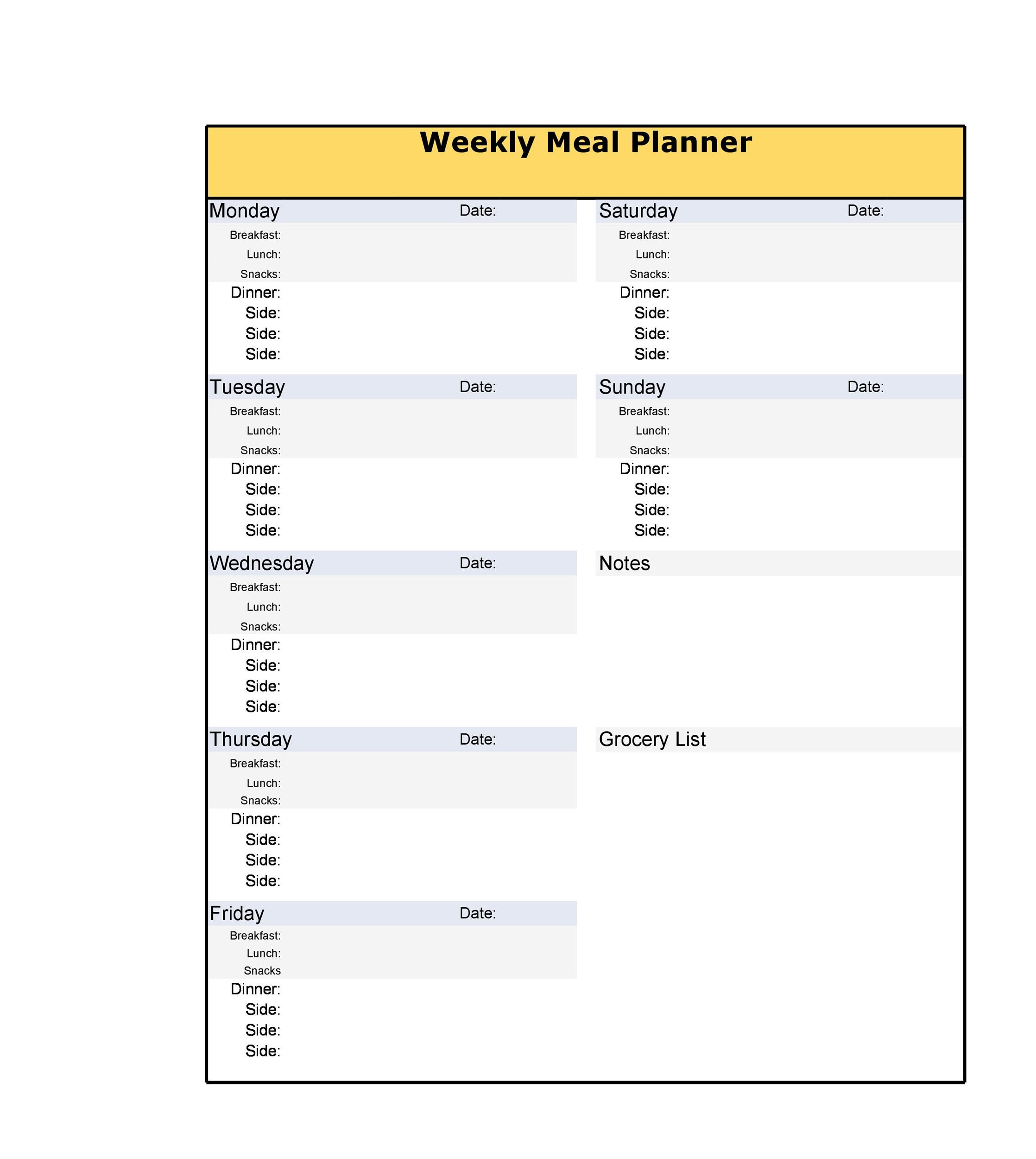 Daily Meal Template