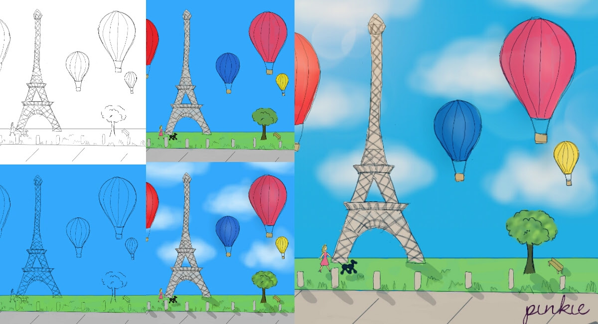 PicsArtists Post Tutorials of their Hot Air Balloon Drawings