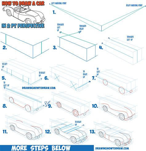 draw  car convertible   point perspective easy step