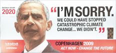 Στις αφίσες της Greenpeace. Ο  Μπαράκ Ομπάμα και η Άνγκελα  Μέρκελ, ηλικιωμένοι και θλιμμένοι το 2020, για όσα μπορούσαν να κάνουν και δεν έκαναν  στην Κοπεγχάγη   