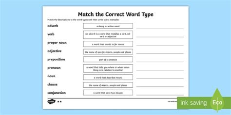  match the correct word class worksheet twinkl