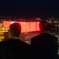 Stand on a Skybar, and play pong on the LEDs on the Rockheim museum.