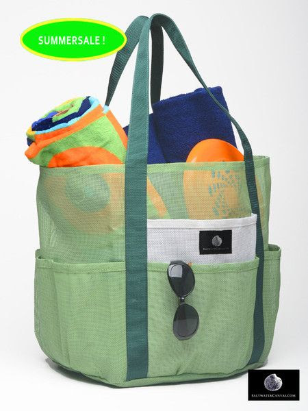 Whale Mesh Beach Bag * Sage * Wht Pkt * Pine Straps * OVERSTOCK