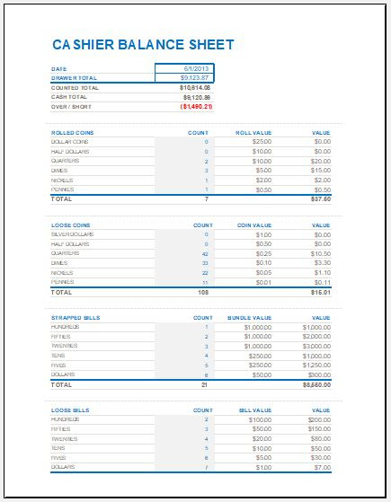 Cash Drawer Reconciliation Sheet Template | Excel Templates