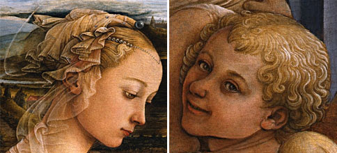 Dettaglio della Madonna e uno degli angeli