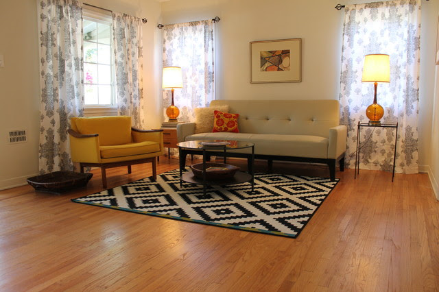 Mid Century Modern Living Room with B&W Rug - midcentury - living ...