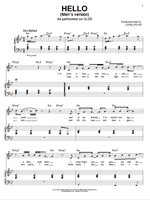 Hello sheet music by Glee Cast (Piano, Vocal & Guitar (Right-Hand ...