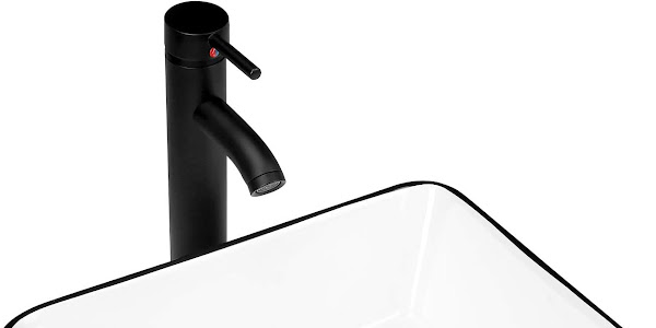 Onе-Dау Sаlе: Uр tо 80% оƒƒ KSWIN Ceramic Rectangular Bathroom Vessel Sink, 16'' x 12'' Above Counter Porcelain Small Sink with Faucet Combo, White Body with Black Trim on The Top