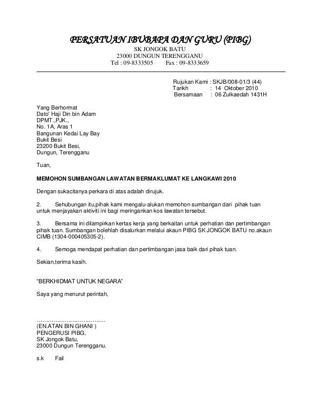 Surat Permohonan Sumbangan Yb - fasrcon