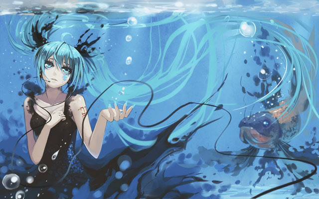初音ミク 魚や海の生き物のイラスト画像 ボカロ壁紙
