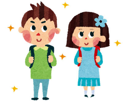 無料素材 ランドセルを背負った男の子と女の子のイラスト 入学式のデザインに