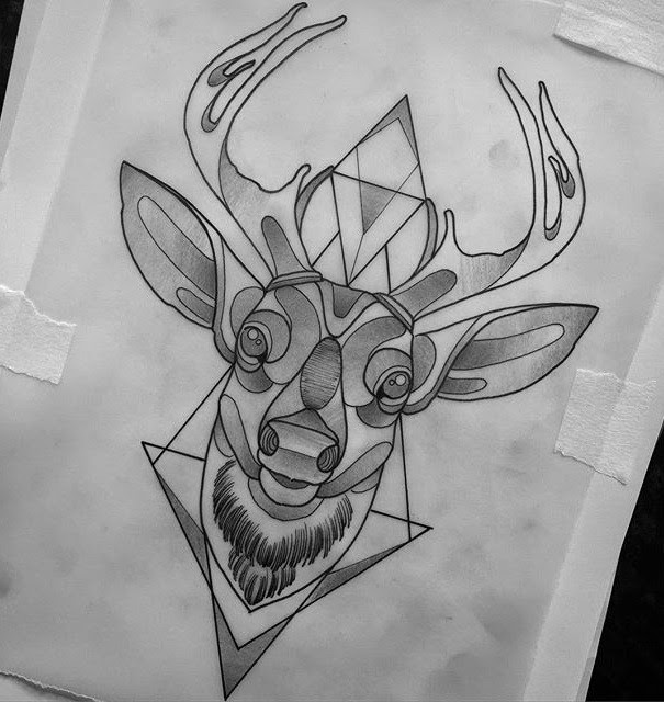 Unique deer head with geometric elements tattoo design ...