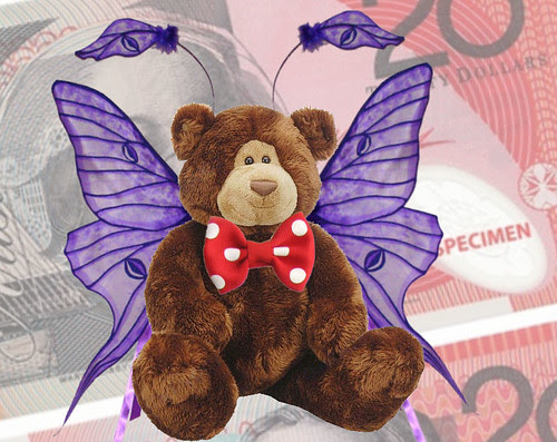 Stuffed Bear with Red Polka Dot Bow Tie and Fairy Wings