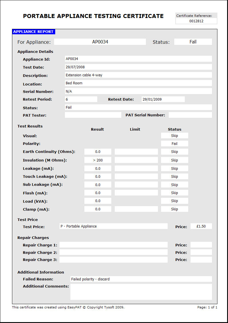 Easypat Portable Appliance Testing Software