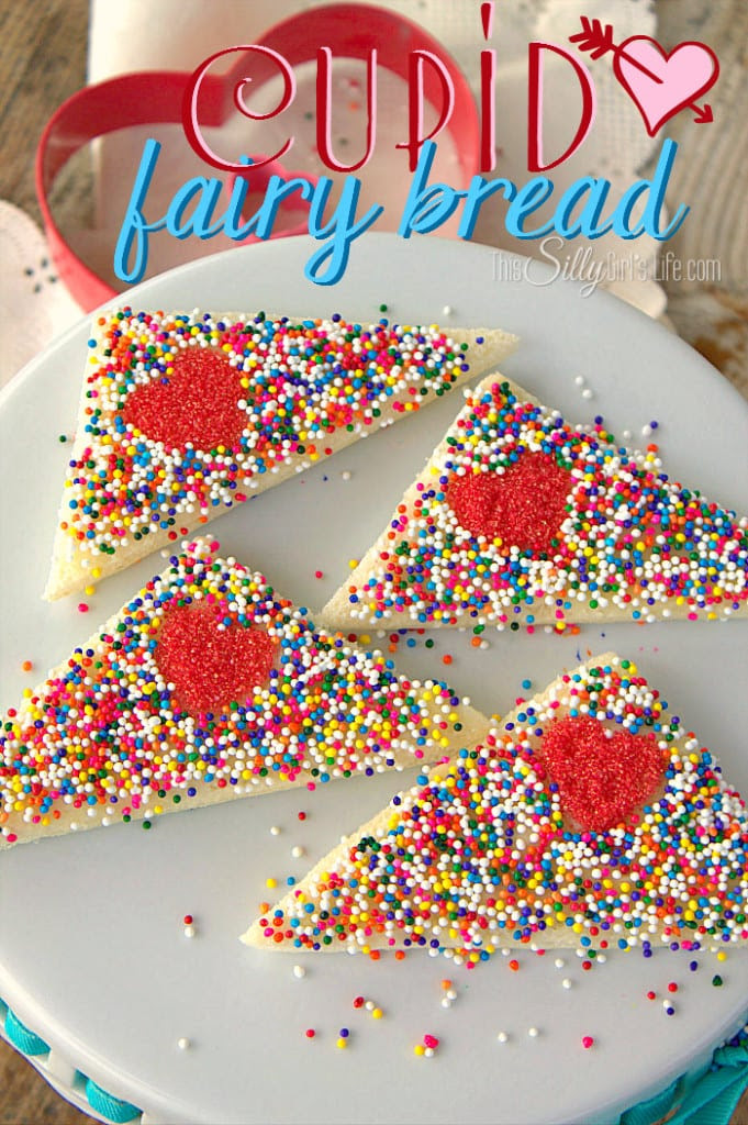 Cupid Fairy Bread, white bread smeared with homemade honey butter and topped with sprinkles for a yummy Valentine's day snack! - ThisSillyGirlsLife.com #ValentinesDayDesserts #FairyBread