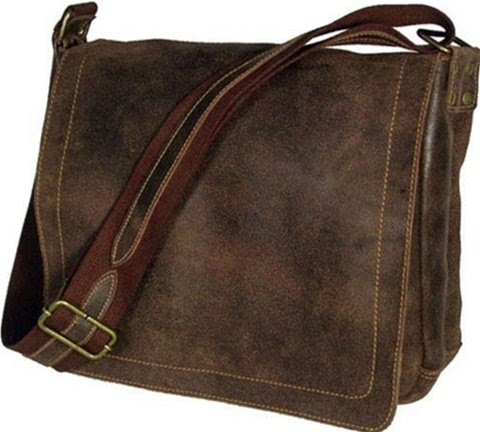 David King & Co Large Distressed Leather Laptop Messenger