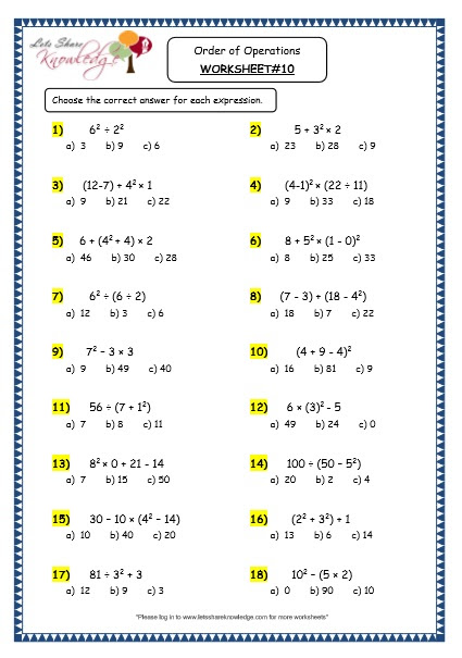 Grade 4 Maths Resources (1.8 Order of Operations Printable Worksheets ...