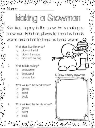  winter comprehension worksheet