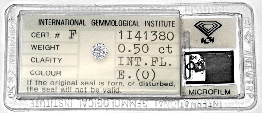 Foto 1, Diamant 0,50Carat IGI Lupenrein Hochfeines Weiss Juwel!, D5826