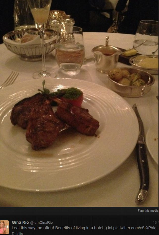 5 star lifestyle: Gina is currently living at the Savoy, and clearly taking advantage of the restaurants 