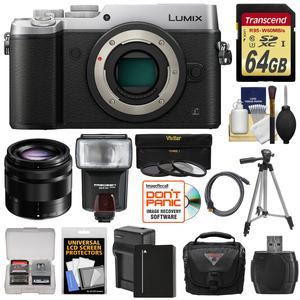 Panasonic Lumix DMC-GX8 4K Wi-Fi Digital Camera Body (Silver) with 35-100mm OIS Lens + 64GB Card + Battery + Charger + Case + Flash + Tripod + Kit