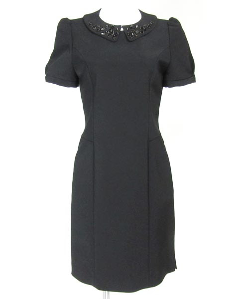 フォクシーニューヨーク Foxey 黒 半袖 ビジュー 襟 ワンピース 38 フォクシーニューヨーク ワンピース ロデオギャラリー