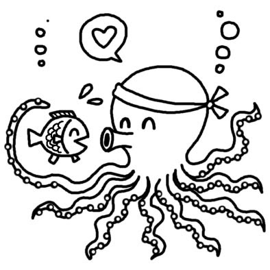 タコ 海の生き物 夏のイラスト 無料 白黒イラスト素材