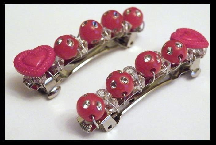 Red Love Heart Button Gem Hair 