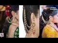 Gold Jhumka Earrings With Hair Chain