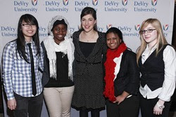 Actress and neuroscientist Mayim Bialik interacts with local high school students at a HerWorld event in New York City in March.