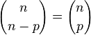 {n\choose {n-p}} ={ n\choose p}