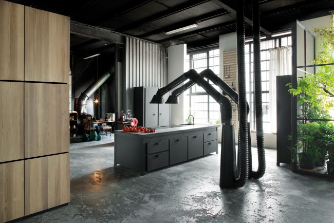 stainless steel kitchen black industrial look Minacciolo